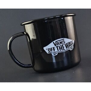 RARE Vans Exclusive Black White Checkered Bottom Metal Enamel Coffee 12oz Mug